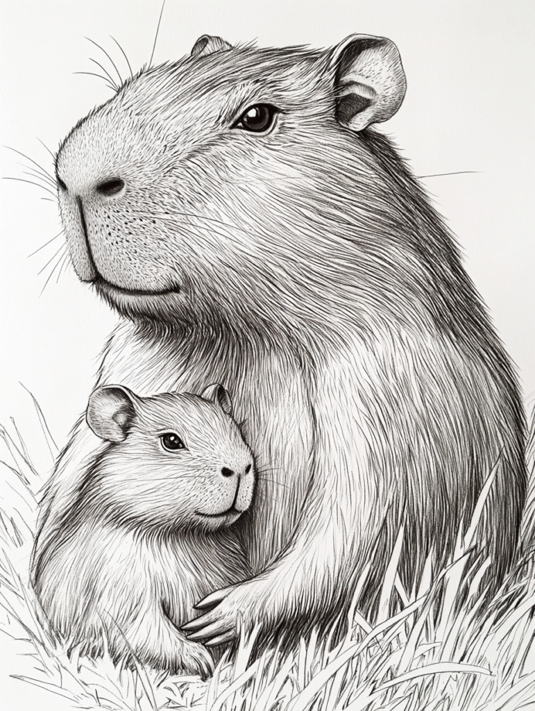 familia-de-capibaras-dibujo-para-colorear